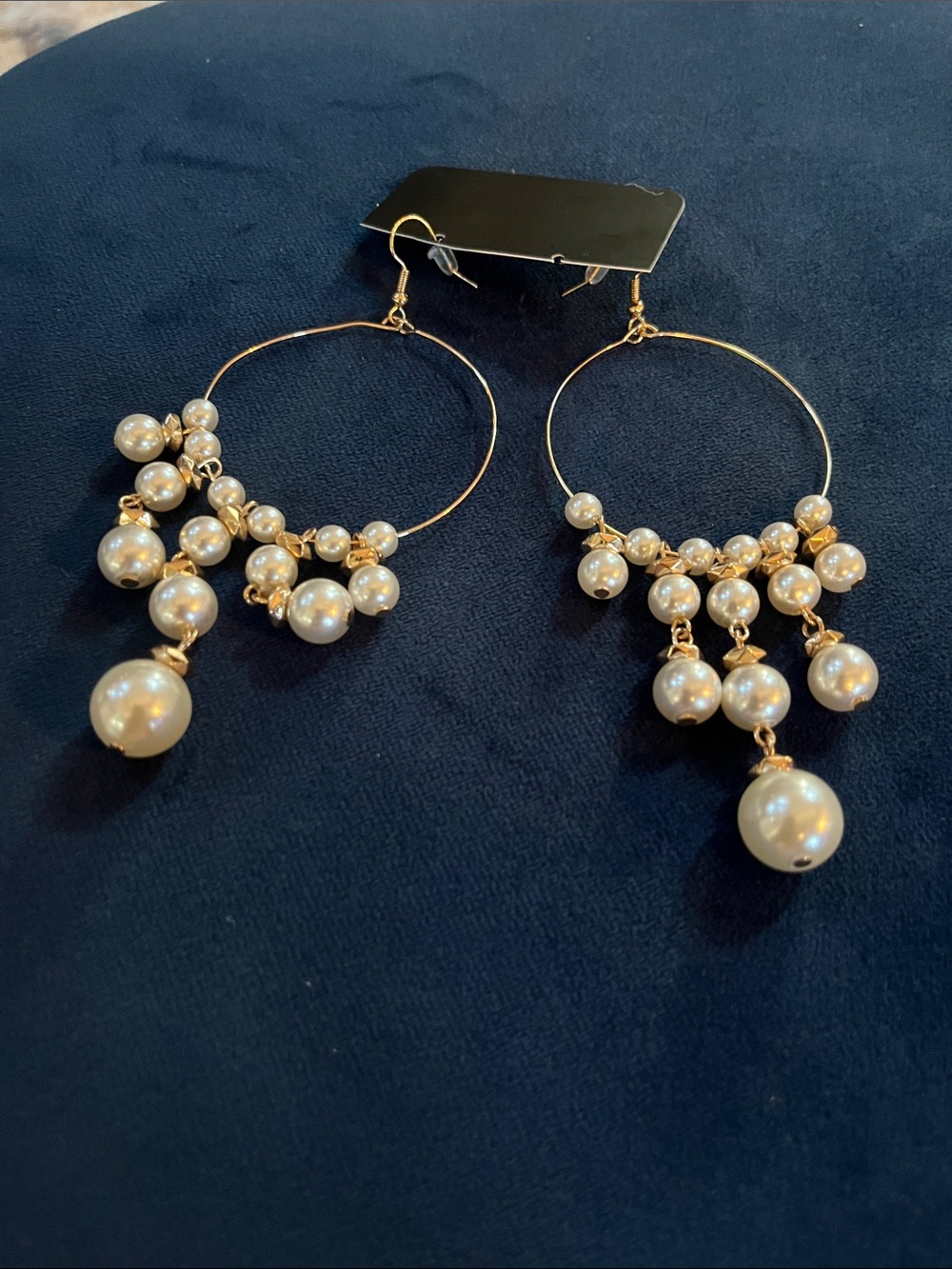 Gold Pearl Hoop Drop Earrings - Elegant Women's Jewelry - Picture 2 of 4